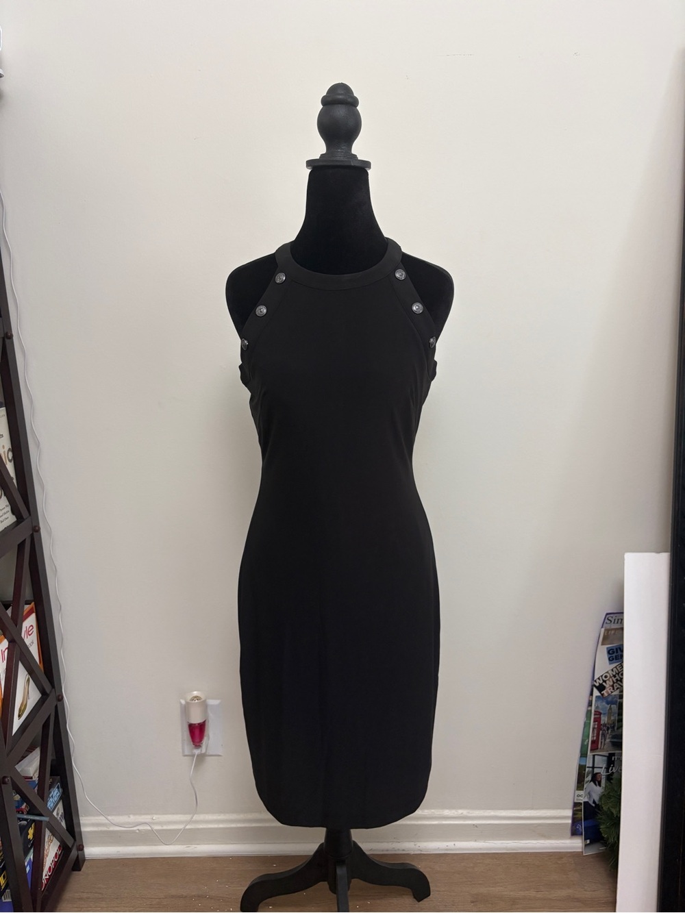 White House Black Market Black Button-Shoulder Midi Dress